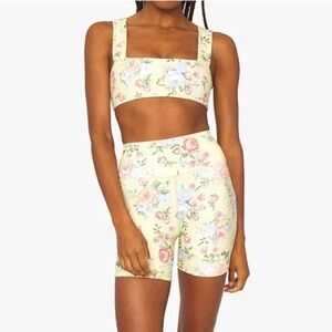WeWoreWhat Bra Top and Biker Shorts Matching Set in Vintage Draped floral Sand